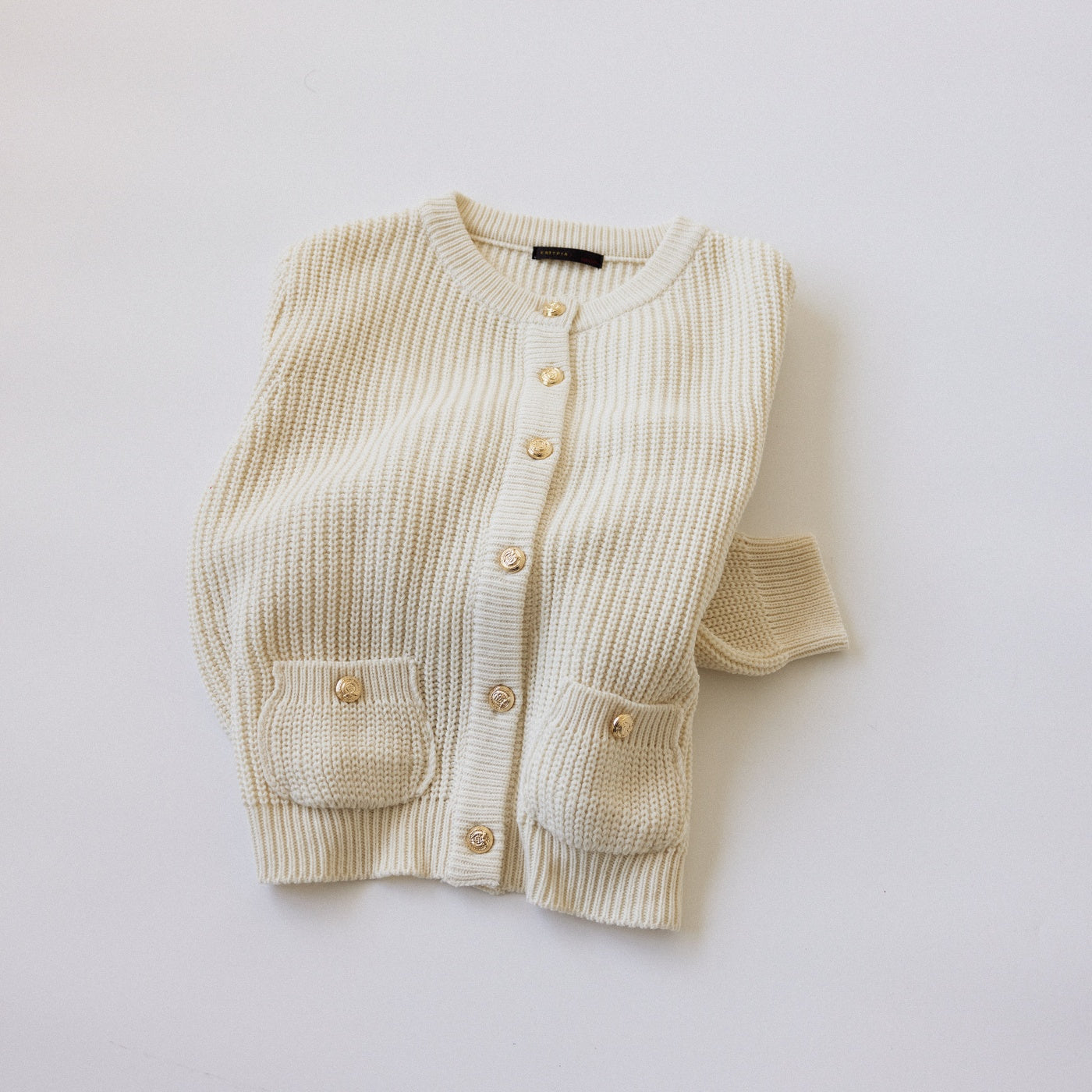 Gold-Button Ribbed Knit Cardigan