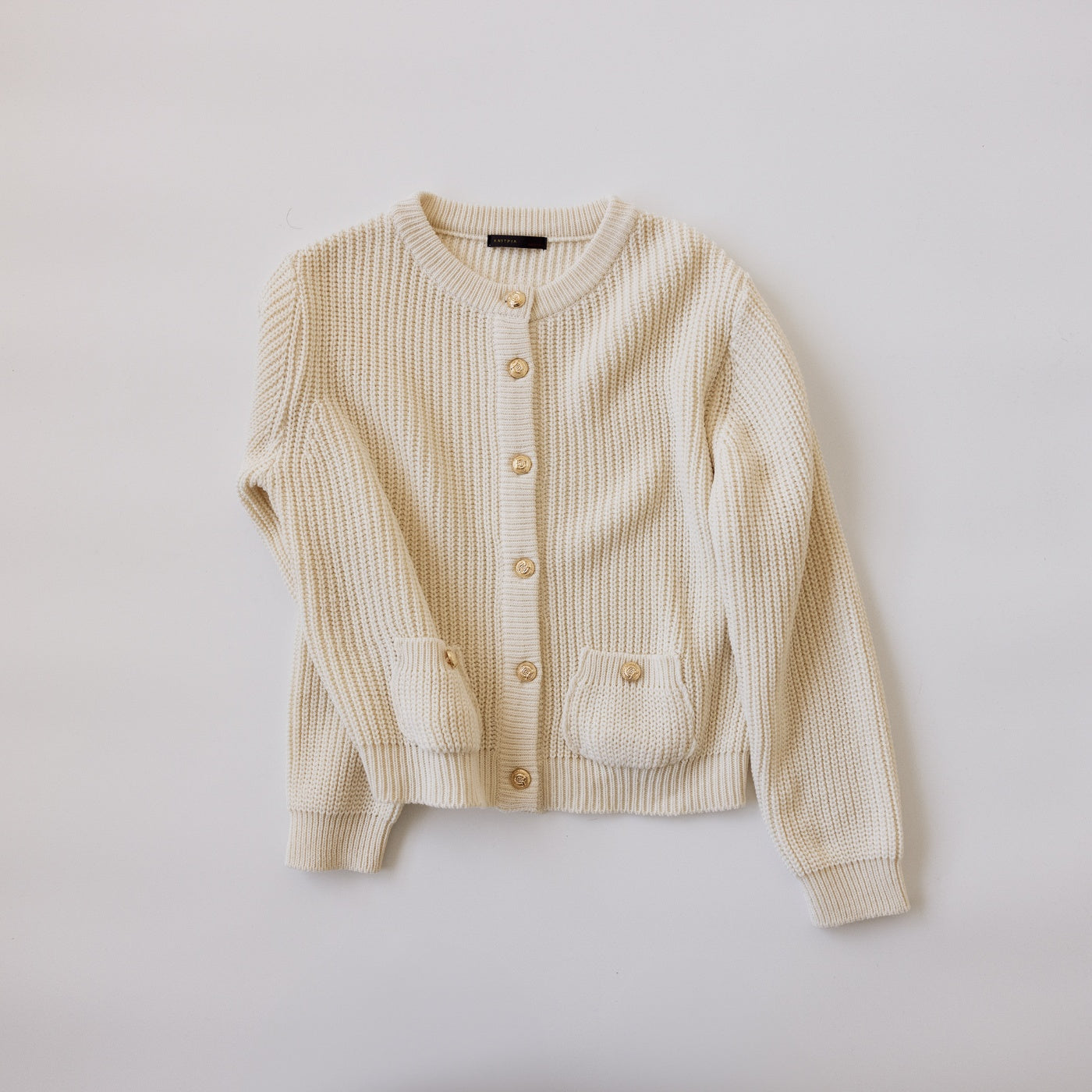 Gold-Button Ribbed Knit Cardigan