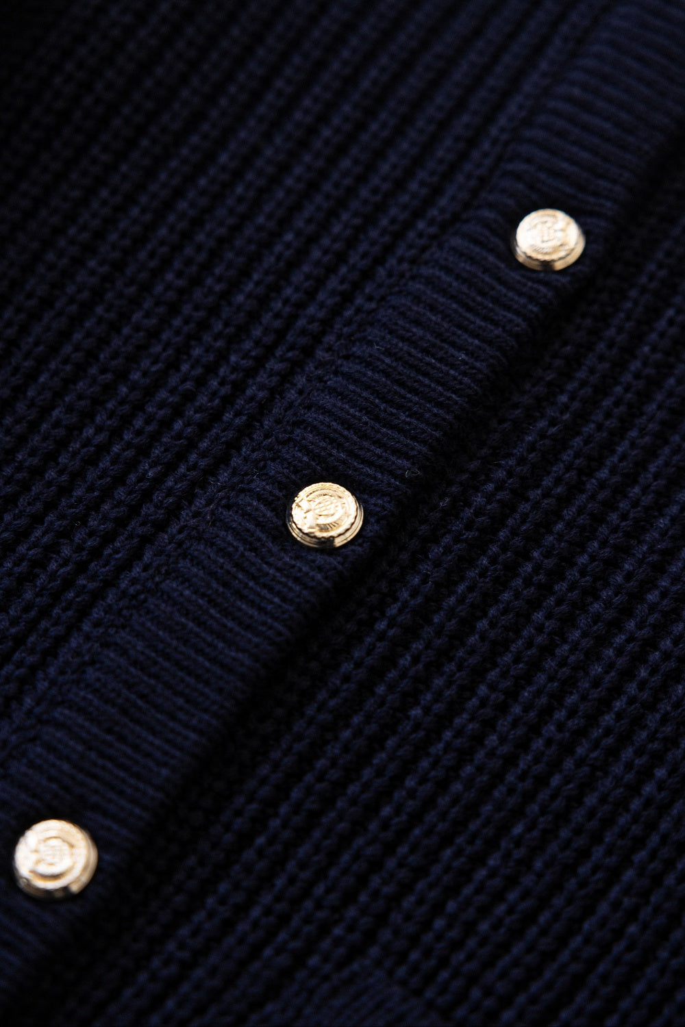 Gold-Button Ribbed Knit Cardigan