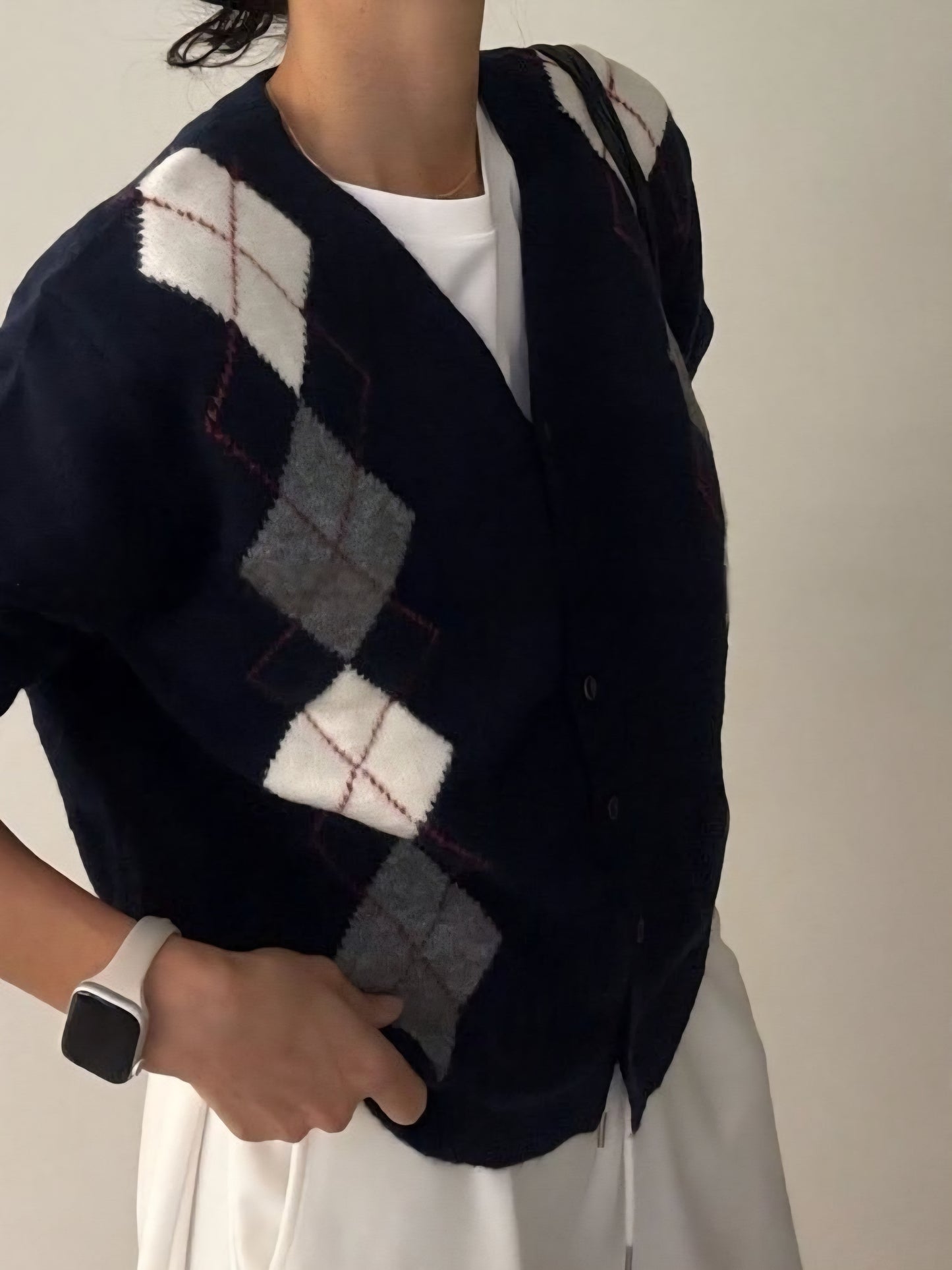 Argyle Cardigan – Premium Cotton Yarn