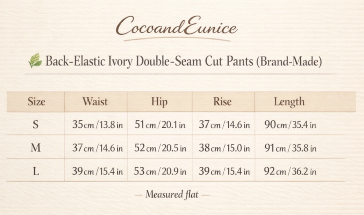 🌿 Back-Elastic Ivory Double-Seam Cut Pants (Brand-Made)