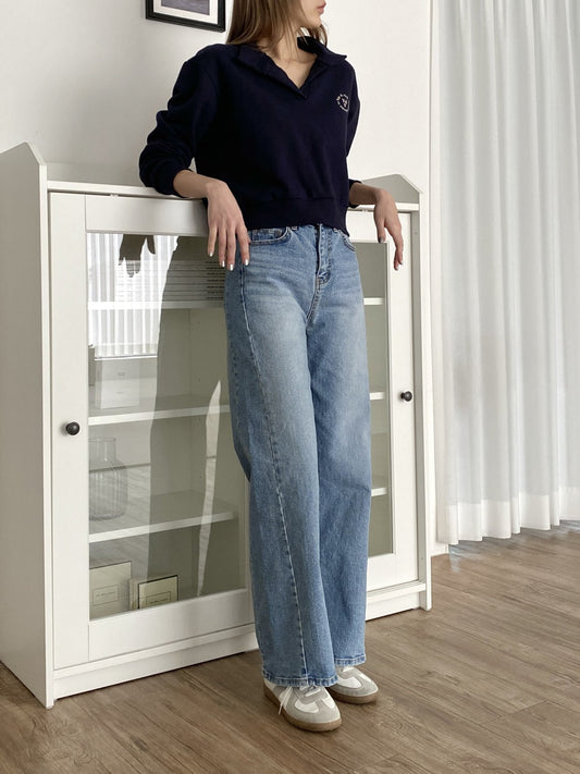 517 Premium Secret Waistband Diagonal Seam Wide Straight Jeans