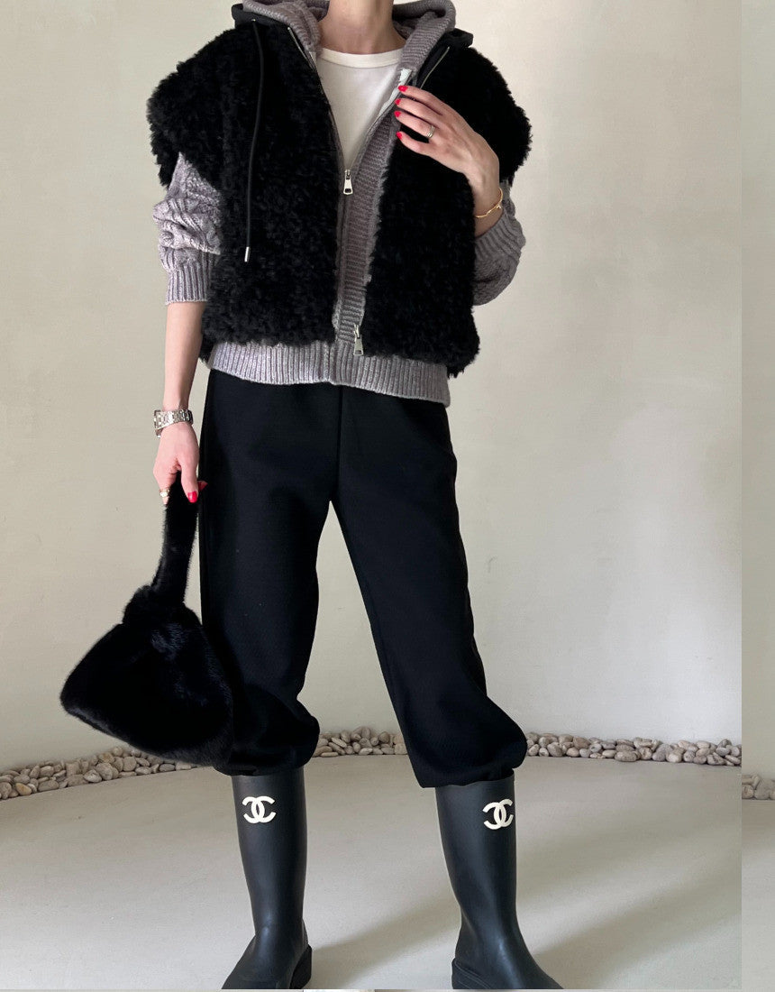 🌿Reversible Eco-Fur Shearling Hooded Padded Zipup Vest
