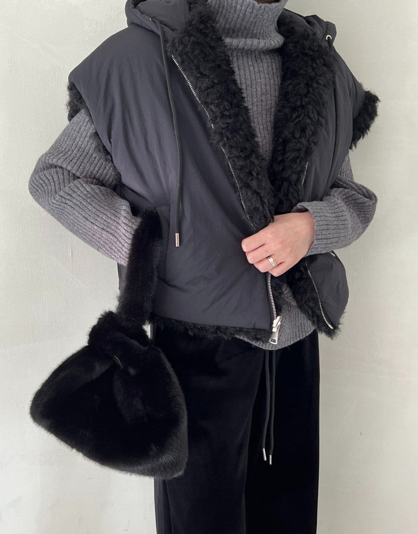 🌿Reversible Eco-Fur Shearling Hooded Padded Zipup Vest