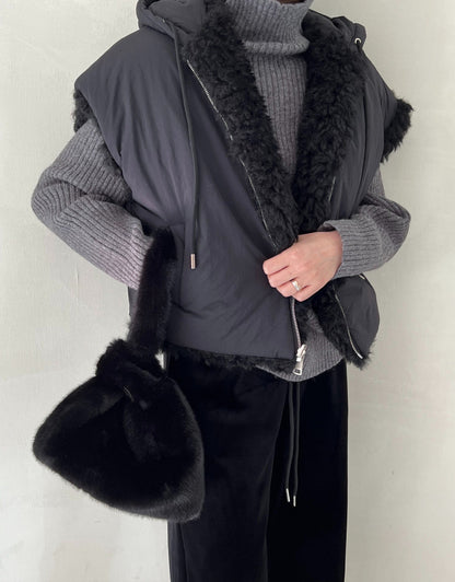 🌿Reversible Eco-Fur Shearling Hooded Padded Zipup Vest