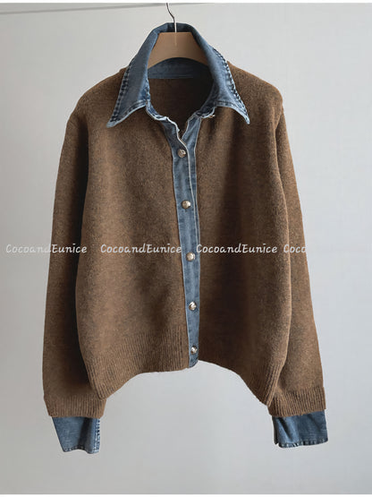✨️NEW ARRIVAL✨️🌿 Denim Collar Contrast Knit Cardigan
