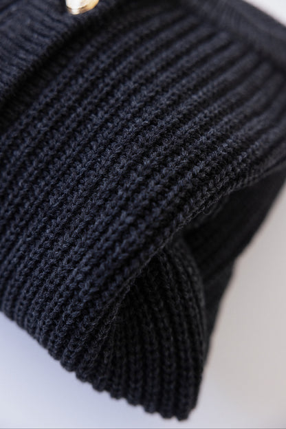 Gold-Button Ribbed Knit Cardigan