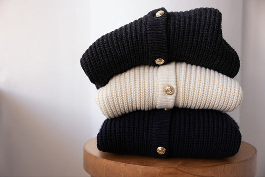 Gold-Button Ribbed Knit Cardigan