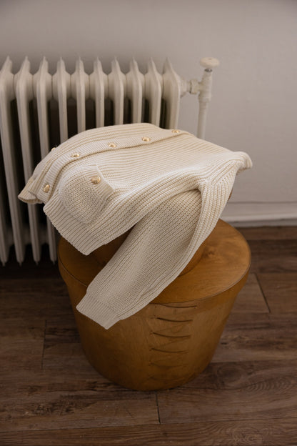 Gold-Button Ribbed Knit Cardigan