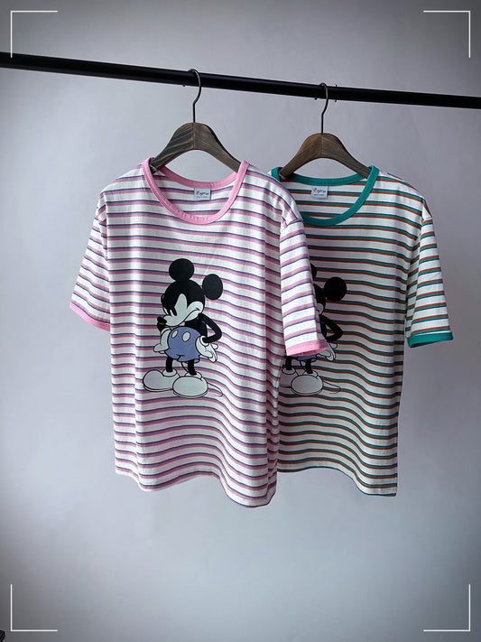 Stripe Angry Mickey Mouse T-shirt
