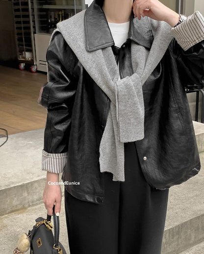 ✨️NEW ARRIVAL✨️ 🌿 Vegan Leather Drawstring Jacket [Brand-Level Production]