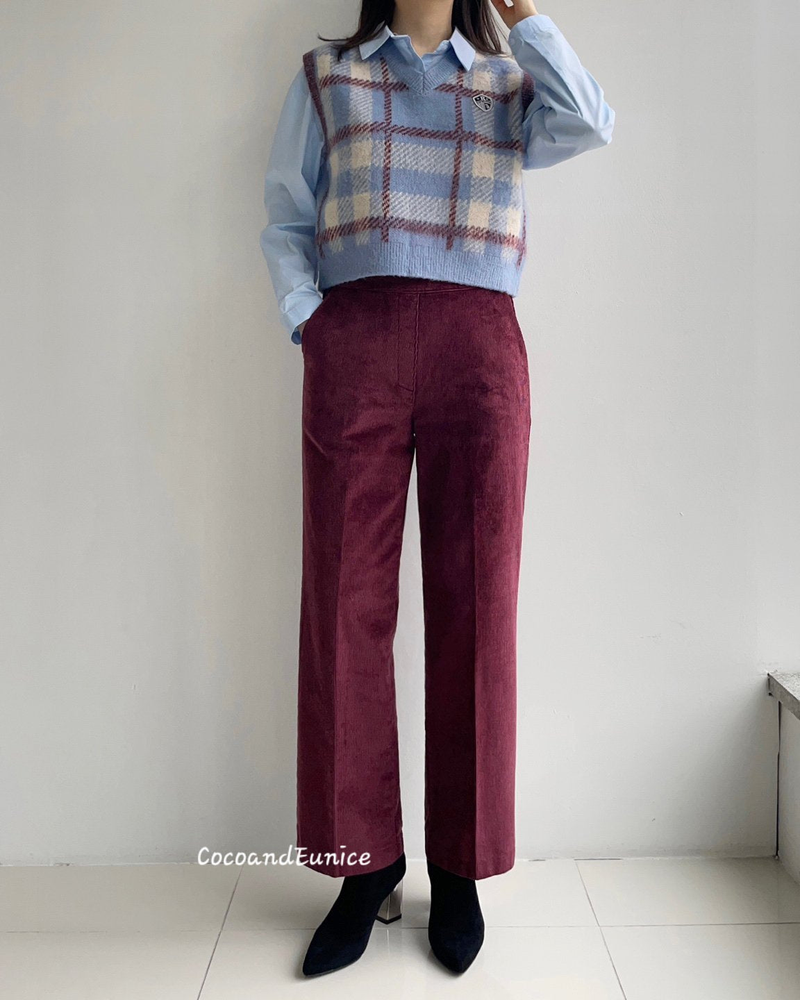 No.360 Tencel Corduroy Fleece Crop Straight Pants
