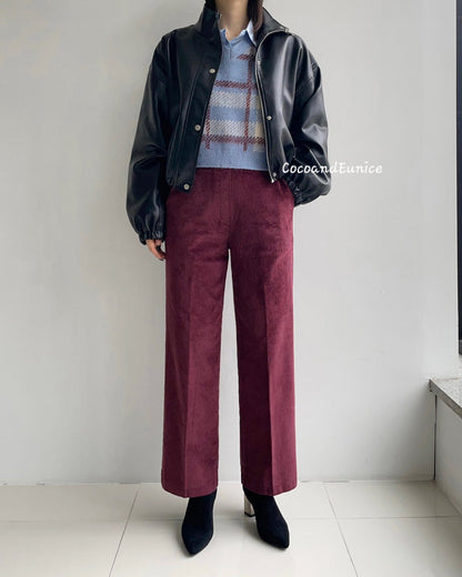 No.360 Tencel Corduroy Fleece Crop Straight Pants
