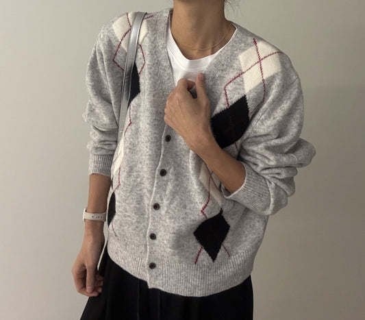 Argyle Cardigan – Premium Cotton Yarn