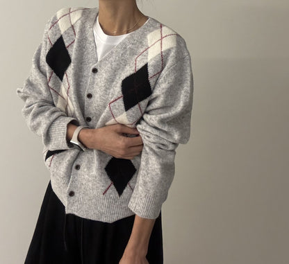 Argyle Cardigan – Premium Cotton Yarn