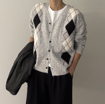 Argyle Cardigan – Premium Cotton Yarn