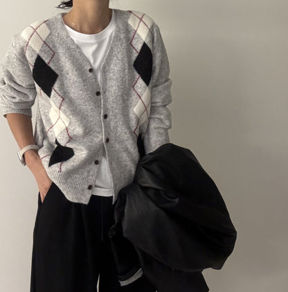 Argyle Cardigan – Premium Cotton Yarn