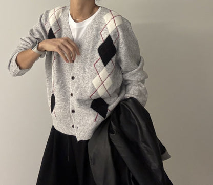 Argyle Cardigan – Premium Cotton Yarn