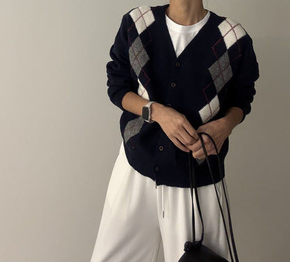 Argyle Cardigan – Premium Cotton Yarn