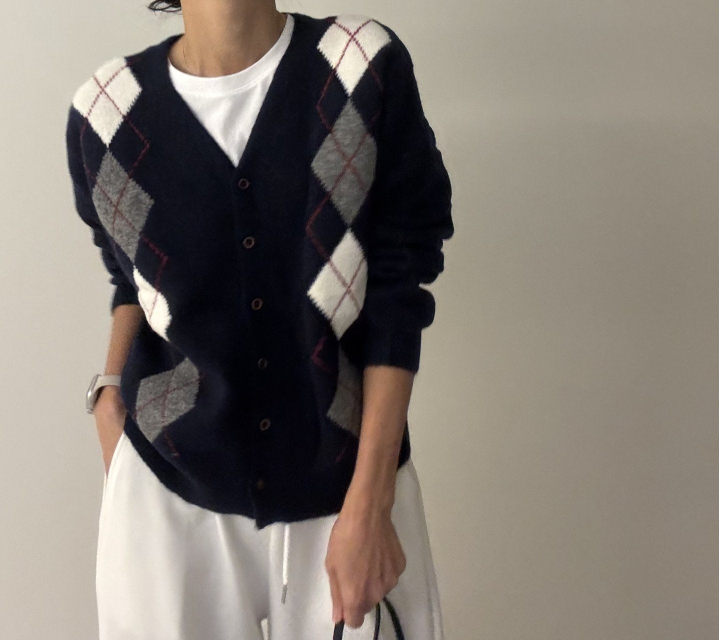 Argyle Cardigan – Premium Cotton Yarn