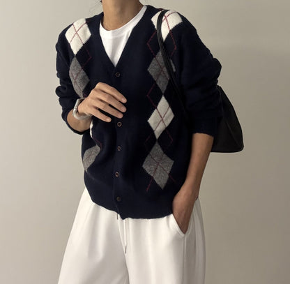 Argyle Cardigan – Premium Cotton Yarn