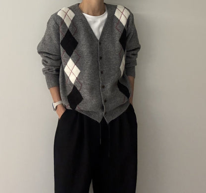 Argyle Cardigan – Premium Cotton Yarn