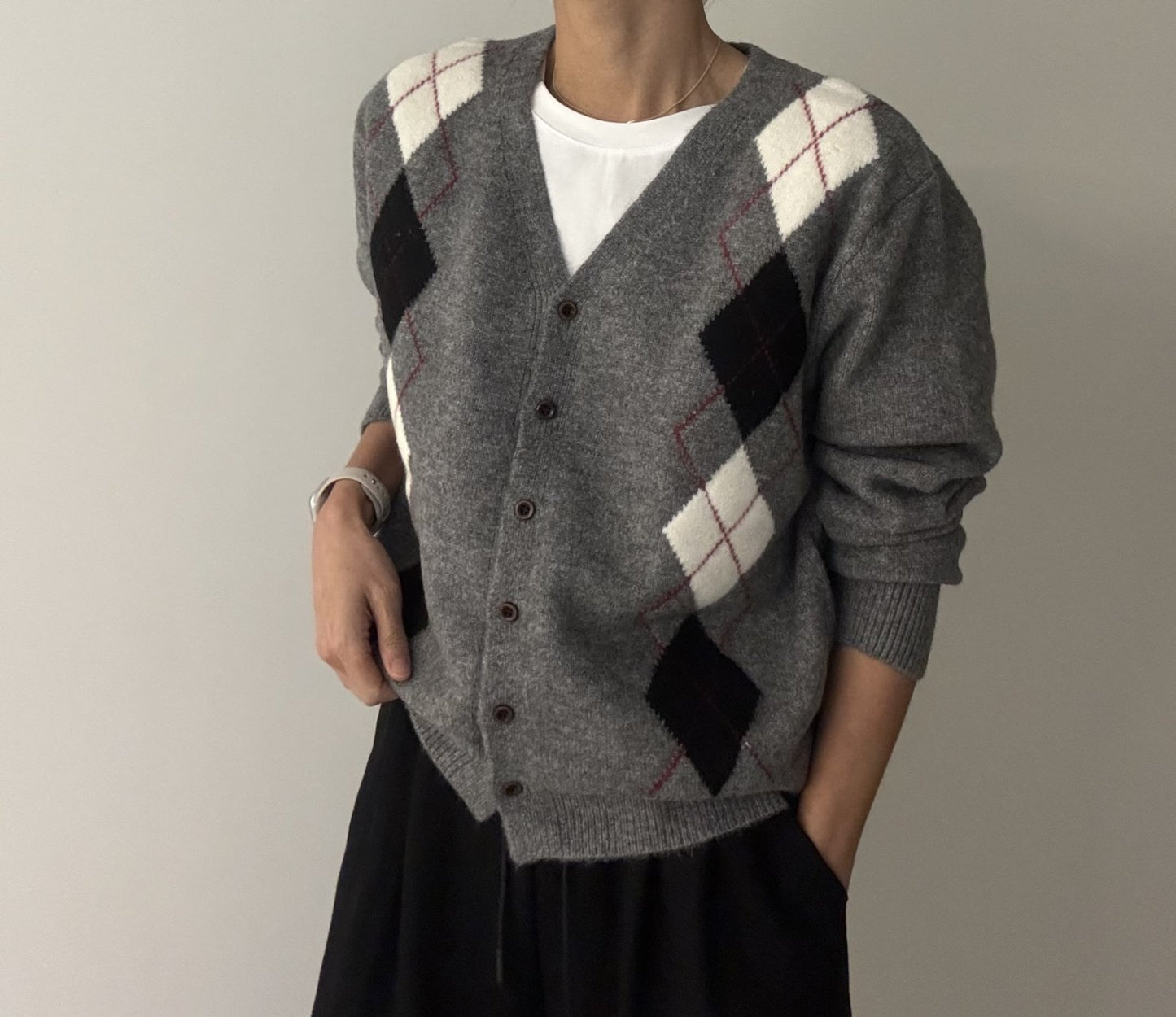 Argyle Cardigan – Premium Cotton Yarn