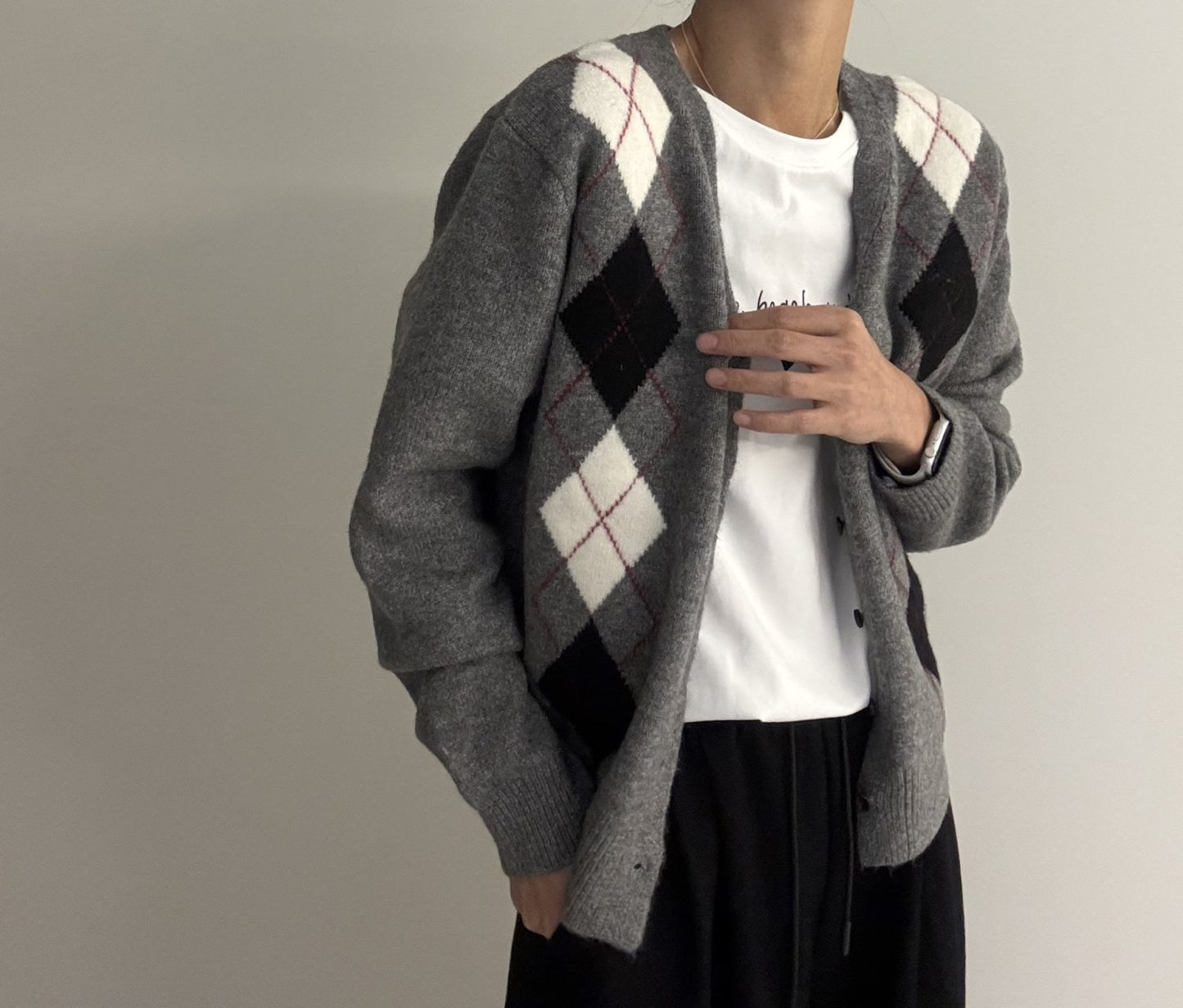 Argyle Cardigan – Premium Cotton Yarn