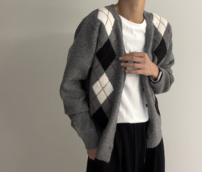Argyle Cardigan – Premium Cotton Yarn