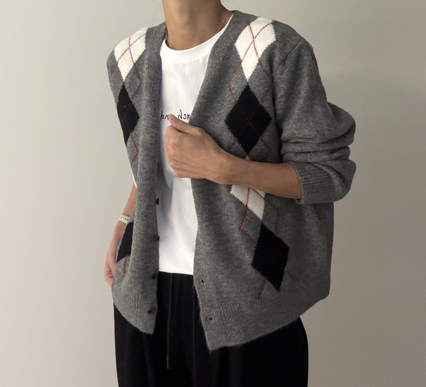 Argyle Cardigan – Premium Cotton Yarn