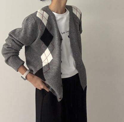 Argyle Cardigan – Premium Cotton Yarn