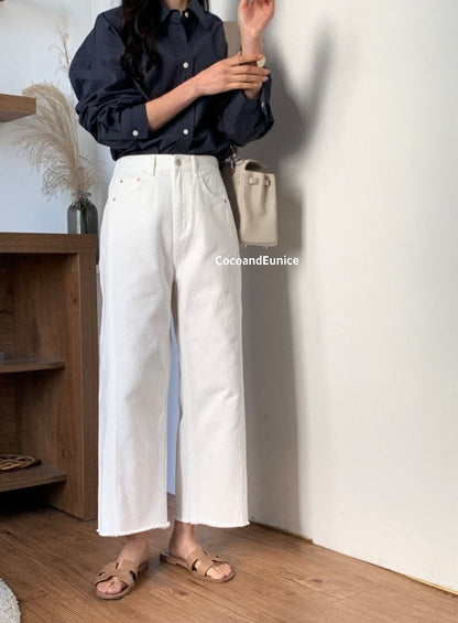 🌿 Back-Elastic Ivory Double-Seam Cut Pants (Brand-Made)