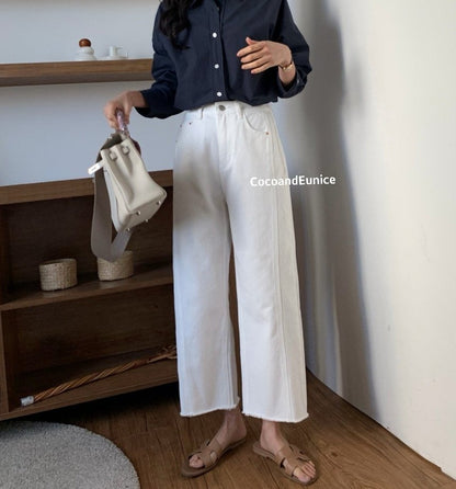 🌿 Back-Elastic Ivory Double-Seam Cut Pants (Brand-Made)