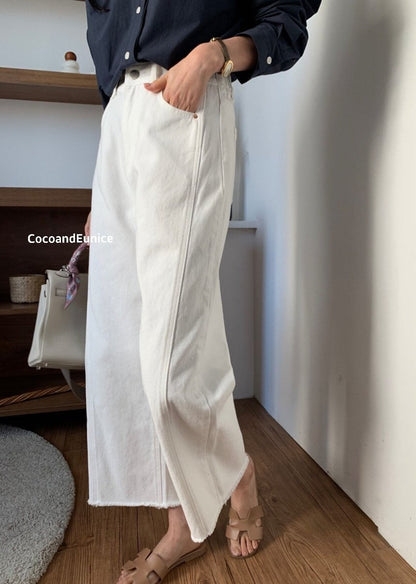 🌿 Back-Elastic Ivory Double-Seam Cut Pants (Brand-Made)