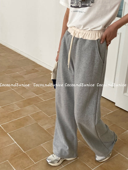 🌿Contrast Waist Wide Sweatpants