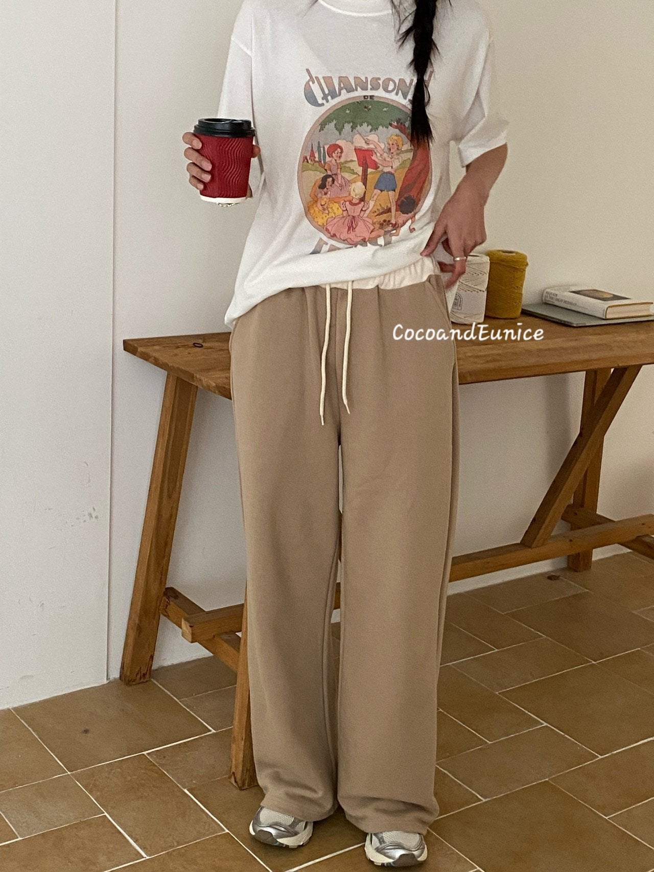 🌿Contrast Waist Wide Sweatpants
