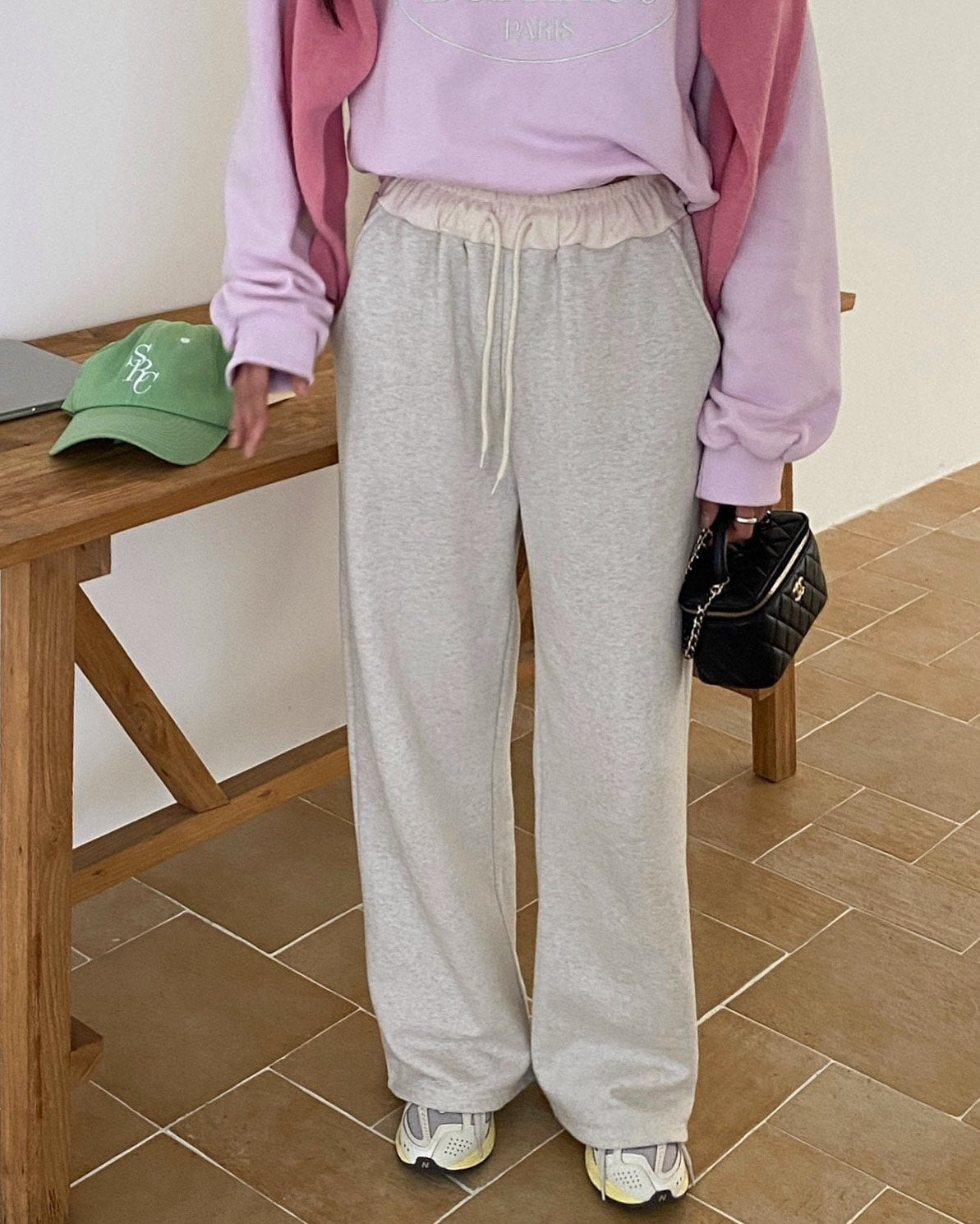 🌿Contrast Waist Wide Sweatpants