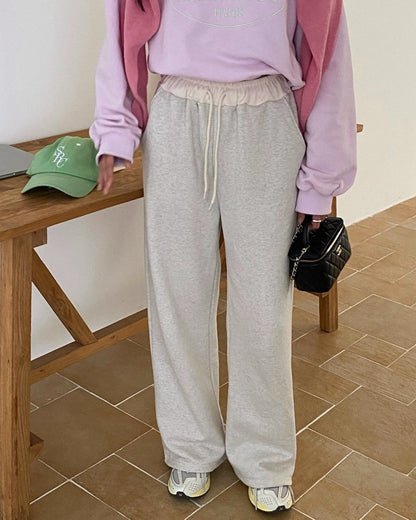 🌿Contrast Waist Wide Sweatpants