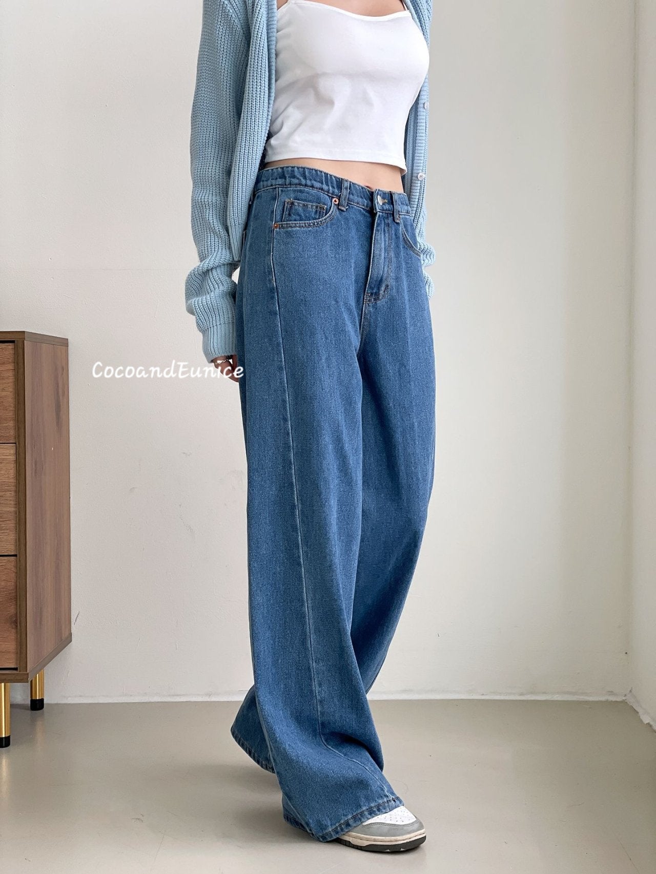 🌿 No.529 Premium Draped Denim-Secret Banding Diagonal Cut Wide Straight Jeans