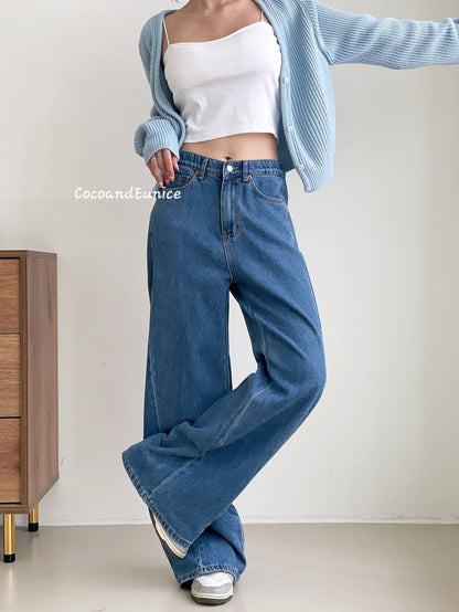 🌿 No.529 Premium Draped Denim-Secret Banding Diagonal Cut Wide Straight Jeans