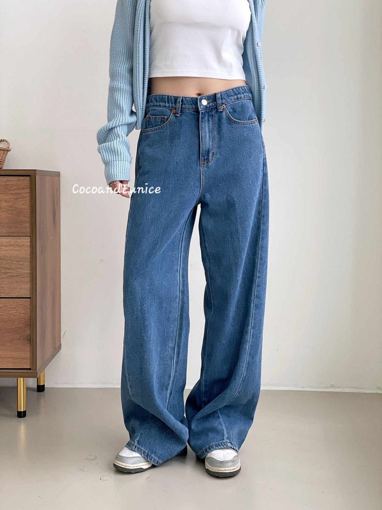 🌿 No.529 Premium Draped Denim-Secret Banding Diagonal Cut Wide Straight Jeans