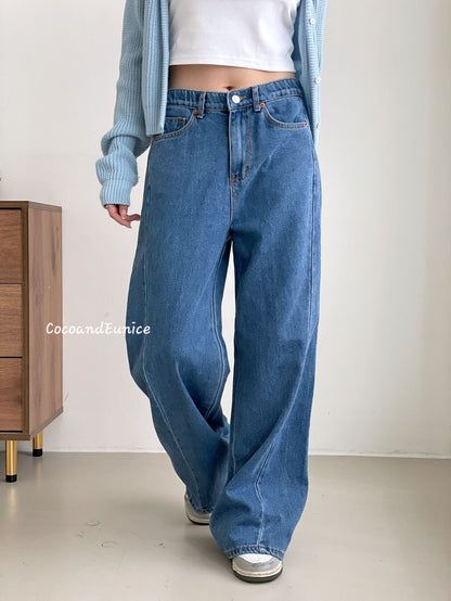 🌿 No.529 Premium Draped Denim-Secret Banding Diagonal Cut Wide Straight Jeans