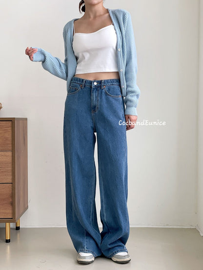 🌿 No.529 Premium Draped Denim-Secret Banding Diagonal Cut Wide Straight Jeans