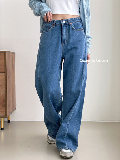 🌿 No.529 Premium Draped Denim-Secret Banding Diagonal Cut Wide Straight Jeans