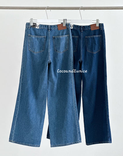 🌿 No.529 Premium Draped Denim-Secret Banding Diagonal Cut Wide Straight Jeans