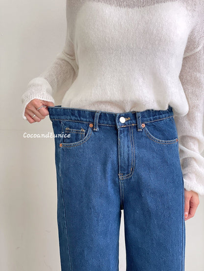 🌿 No.529 Premium Draped Denim-Secret Banding Diagonal Cut Wide Straight Jeans