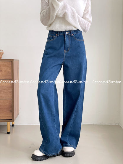 🌿 No.529 Premium Draped Denim-Secret Banding Diagonal Cut Wide Straight Jeans