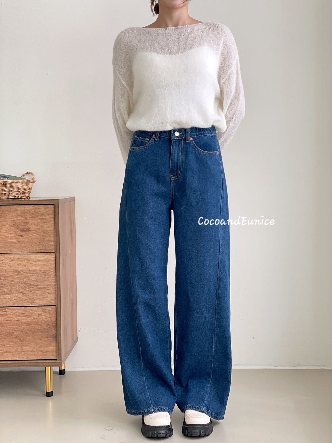 🌿 No.529 Premium Draped Denim-Secret Banding Diagonal Cut Wide Straight Jeans