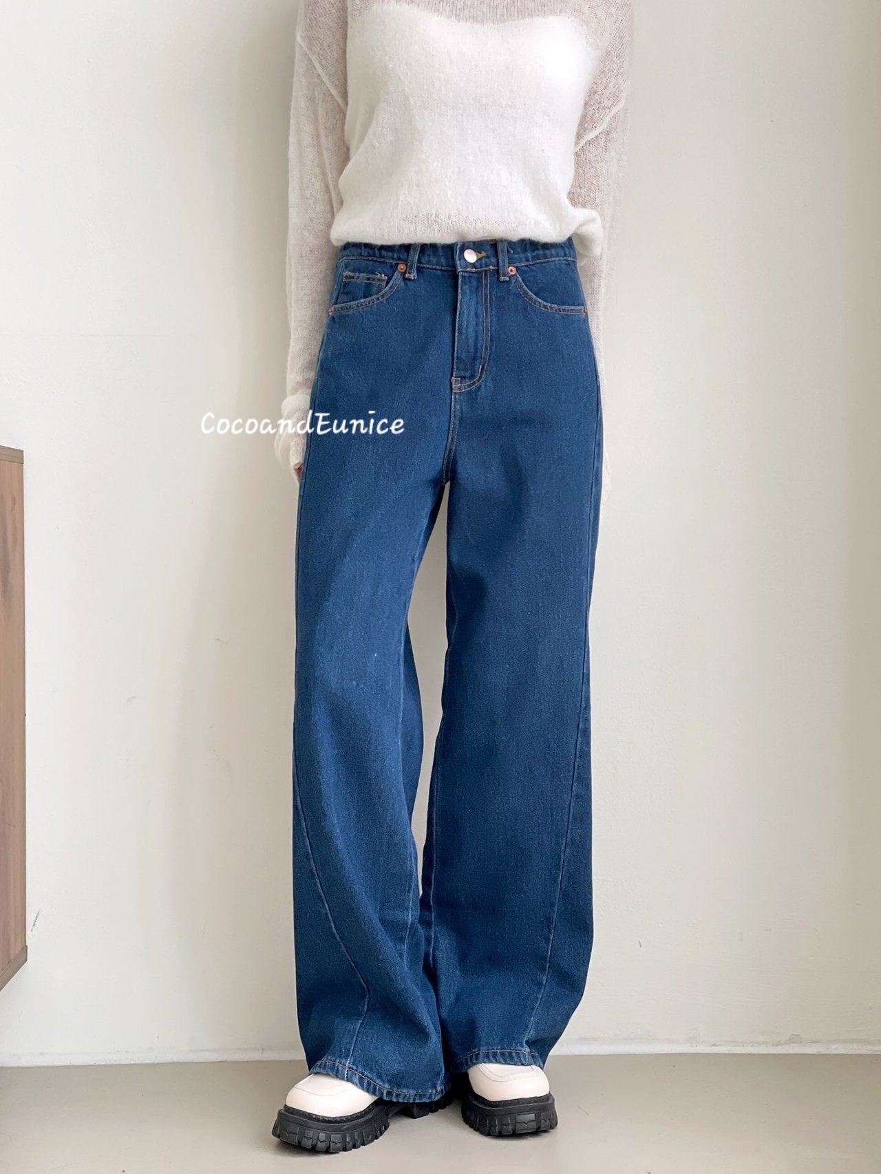 🌿 No.529 Premium Draped Denim-Secret Banding Diagonal Cut Wide Straight Jeans