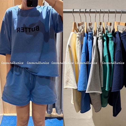 🌿Butter Washed Cotton Lounge Set | Oversized T-Shirt Shorts | Raw Hem Sweat Set
